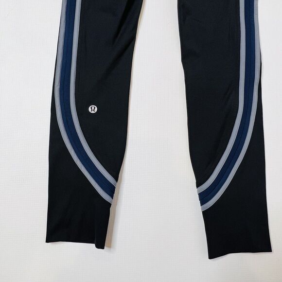 Lululemon Run Crew Tight Size 2 28" Black / True Navy / Steam Blue Striped Nulux - Picture 11 of 12